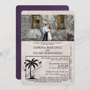 Violet Purple Puerta Vallarta Passport Wedding Invitation