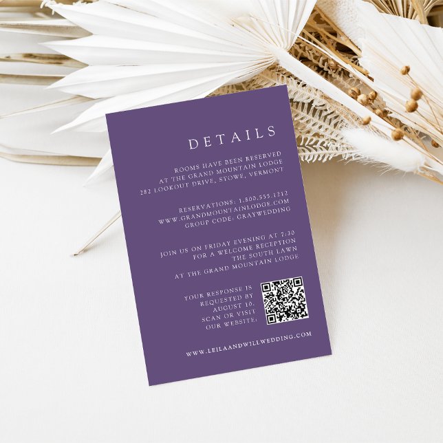 Violet Purple QR Code RSVP & Wedding Details Enclosure Card (Creator Uploaded)