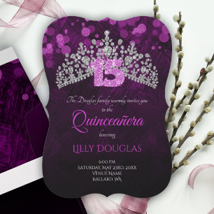 Violet, Purple Quinceanera with Tiara Invitation