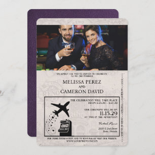 Violet Purple Reno Passport Wedding Invitation