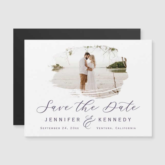Violet Purple Romantic Brushed Frame Save The Date Magnetic Invitation (Front/Back)