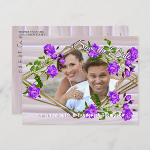 Violet-purple Roses on Rose-pink Silk Announcement Postcard
