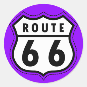 Violet Purple Route 66 Road Sign Classic Round Sticker
