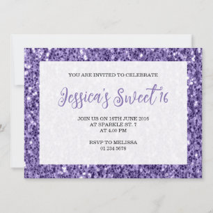Violet purple sparkles Sweet 16 elegant script Invitation