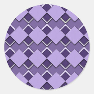 Violet Purple Square and Diamond Chequered Pattern Classic Round Sticker