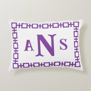 Violet Purple Square Greek Key Monogram Decorative Cushion