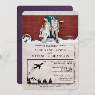 Violet Purple Sweden Passport Wedding Invitation