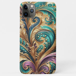 Violet Purple Teal Blue Green Gold Paisley Pattern iPhone 11 Pro Max Case