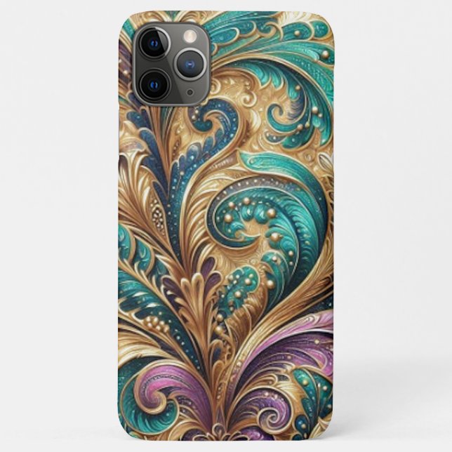 Violet Purple Teal Blue Green Gold Paisley Pattern Case-Mate iPhone Case (Back)