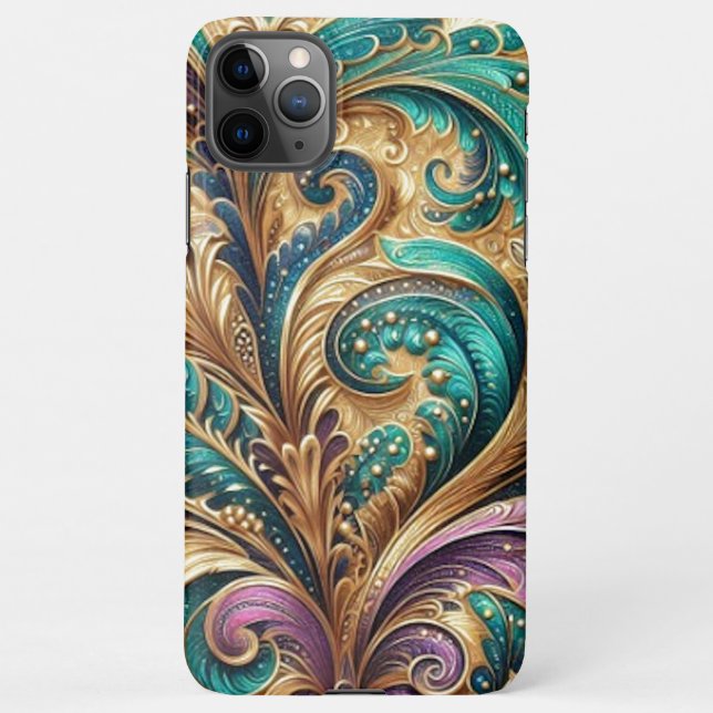 Violet Purple Teal Blue Green Gold Paisley Pattern iPhone Case (Back)