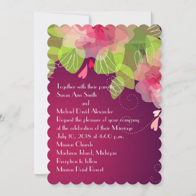 Violet Purple Transparent Floral Wedding Invitatio Invitation (Front)