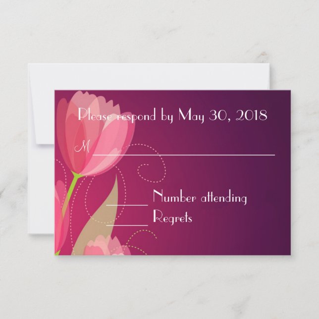 Violet Purple Transparent Floral Wedding RSVP Card (Front)