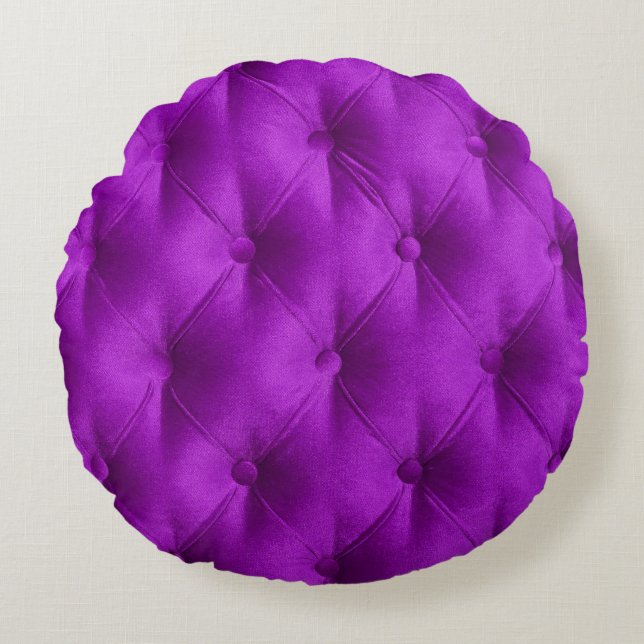 Violet purple velvet capitone textile background,  round cushion (Front)