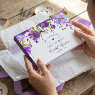 Violet Purple Watercolor Floral Bridal Shower Guest Book