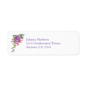 Violet Purple Watercolor Floral  Return Address Label