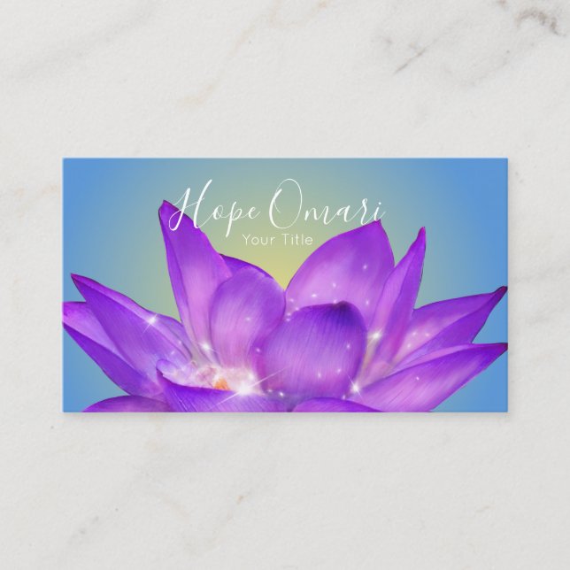 Violet Purple Watercolor Lotus Flower Business Card (Front)