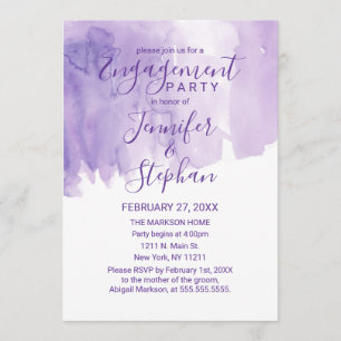 Violet Purple Watercolor Splash Engagement Invitation