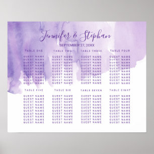 Violet Purple Watercolor Splash Seating Chart