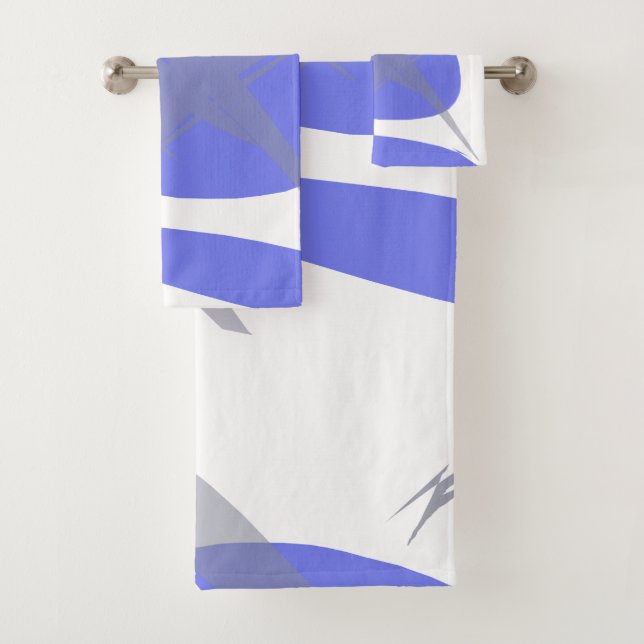 Violet Purple White and Grey Abstract Art Bath Towel Set (Insitu)