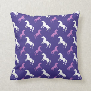 Violet Purple & White Horse; Equestrian Cushion