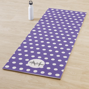 Violet purple white polka dot pattern Monogram Yoga Mat
