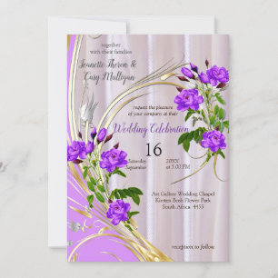 Violet Purplish-Roses on Magenta-Pink Silk  Invitation