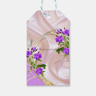 Violet Purplish-Watercolour Roses on Pink Silk Gift Tags