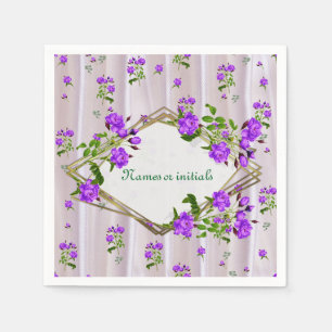 Violet Purplish-Watercolour Roses on Pink Silk Napkin