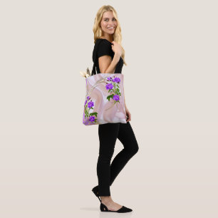 Violet Purplish-Watercolour Roses on Pink Silk Tote Bag