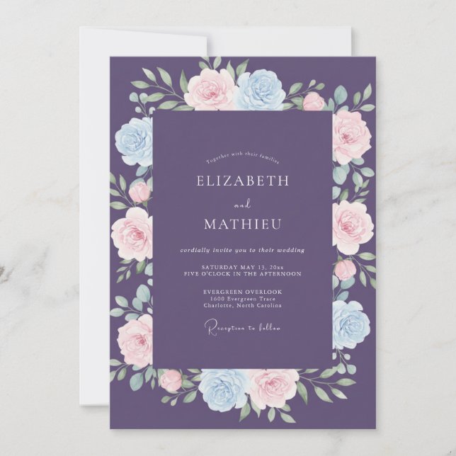 Violet Ranunculus Painted Wedding Invitation (Front)