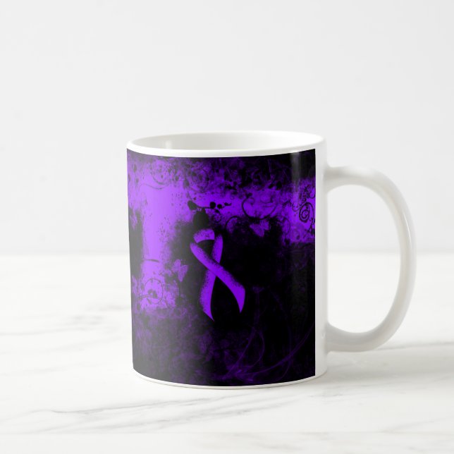 Violet Ribbon Grunge Heart, Hodgkin's lymphoma Coffee Mug (Right)