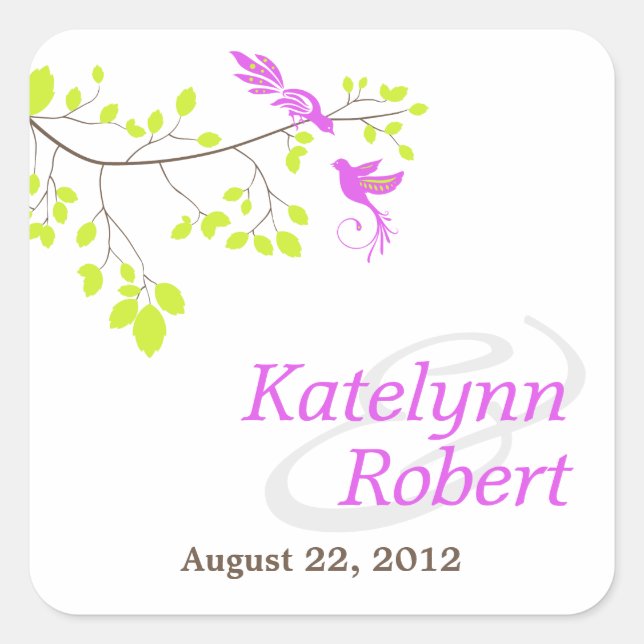 Violet Romance Wedding Square Stickers (Front)