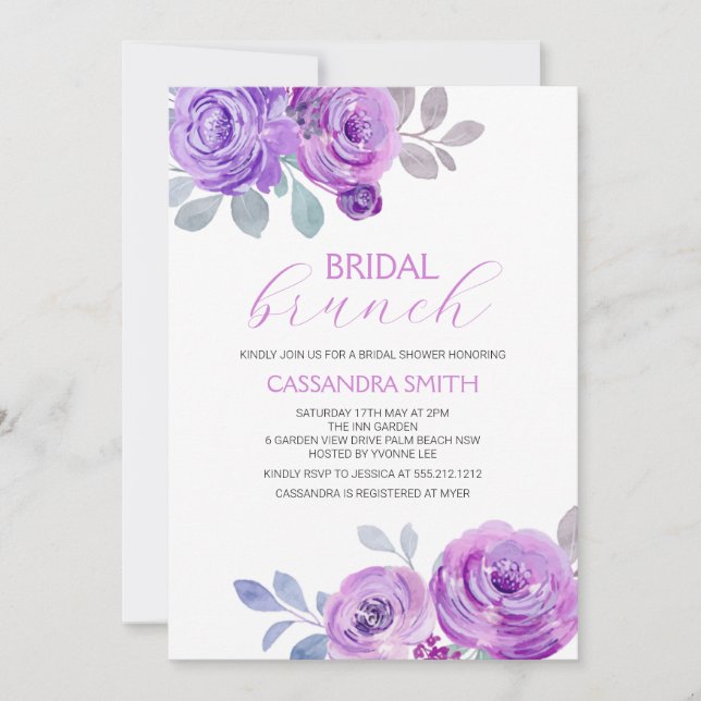 Violet Rose Bridal Brunch Shower  Invitation (Front)
