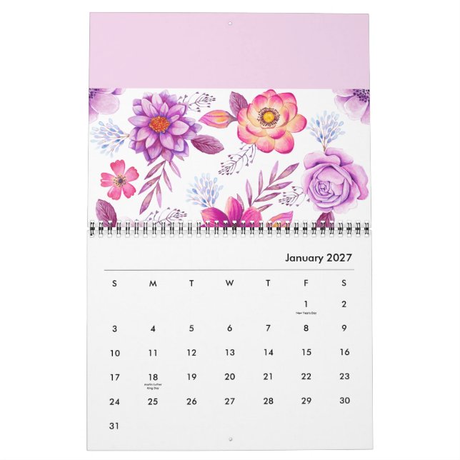 Violet rose calendar (Jan 2027)