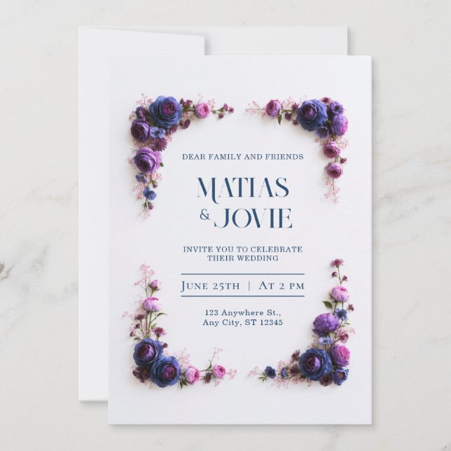 Violet Rose Corner Frame Wedding Invitation (Front)