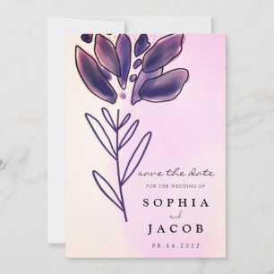 Violet Rose Gold Watercolor Floral Wedding Save The Date