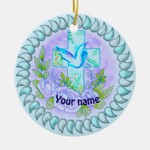 Violet Roses Christian cross    Ceramic Ornament