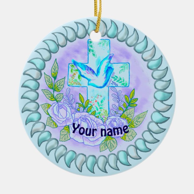 Violet Roses Christian cross   ornament (Front)