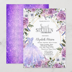 Violet Roses Dress Sequins Sweet 16  Invitation