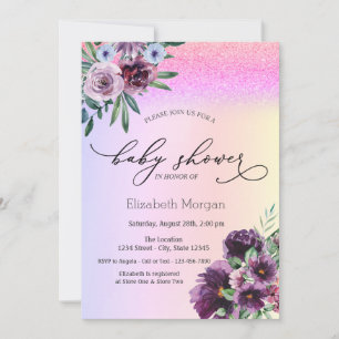 Violet Roses,Glitter Bokeh Baby Shower   Invitation