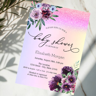 Violet Roses,Glitter Bokeh Baby Shower Invitation