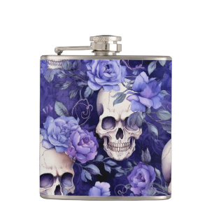 Violet Roses with Skulls Hip Flask