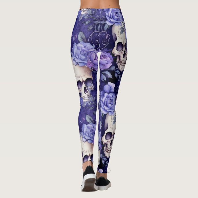 Violet Roses with Skulls Leggings (Back)