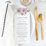 Violet & Sage Wedding Menu Card<br><div class="desc">Our garden floral wedding menu features your starter courses, entrees and desserts in elegant lettering, accented with a posy of painted watercolor flowers in pastel lavender purple and sage green. Coordinates with our Violet & Sage wedding collection. Use the template fields to add your menu information, and then click "Customise"...</div>