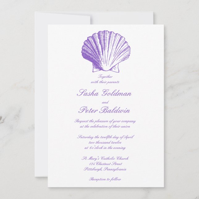 Violet Sea Shells Wedding Invitation (Front)