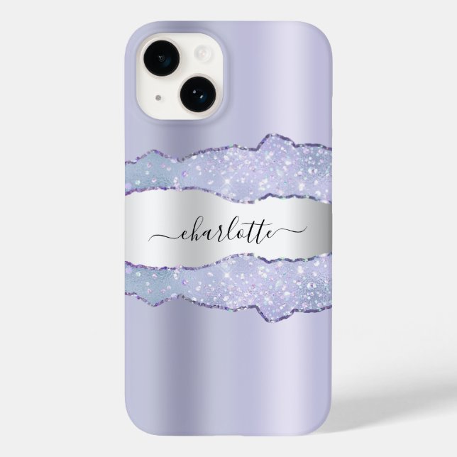 Violet silver agate marble name script Case-Mate iPhone case (Back)