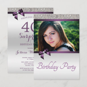 Violet & Silver Photo Surprise Birthday Invitation