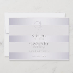 Violet Silver  Shimmer Stripes Monogram2 Save The Date