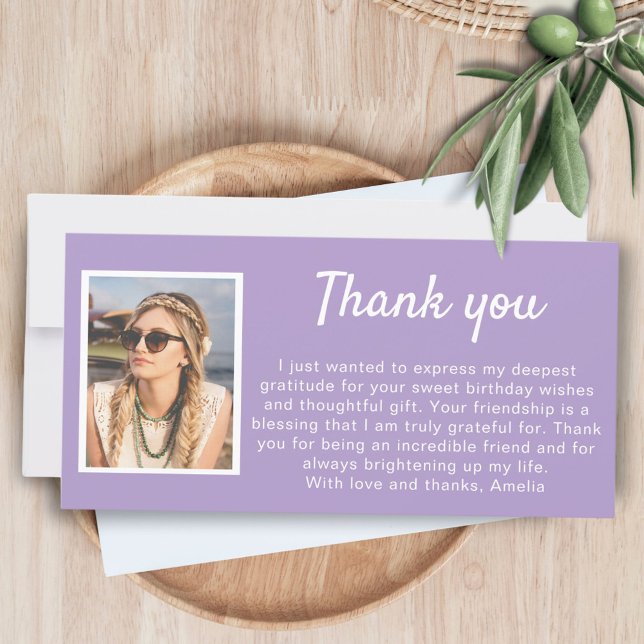 Violet Simple Photo Birthday  Thank You Card (Creator Uploaded)