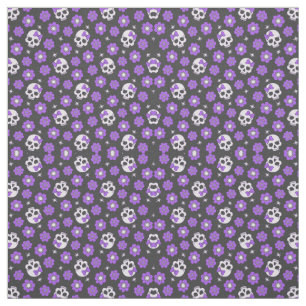 Violet Skulls and Flowers Fabric